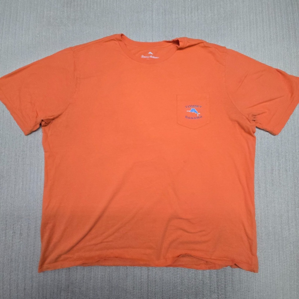 Tommy Bahama Shirt Mens 2XL Orange Dock It Man Parrot Graphic Tee Short Sleeve